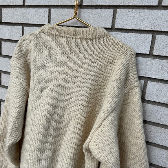 Vintage Gaeltarra Handknit Irish Wool Argyle Sweater Cream Gray Fishermancore - Picture 6 of 9